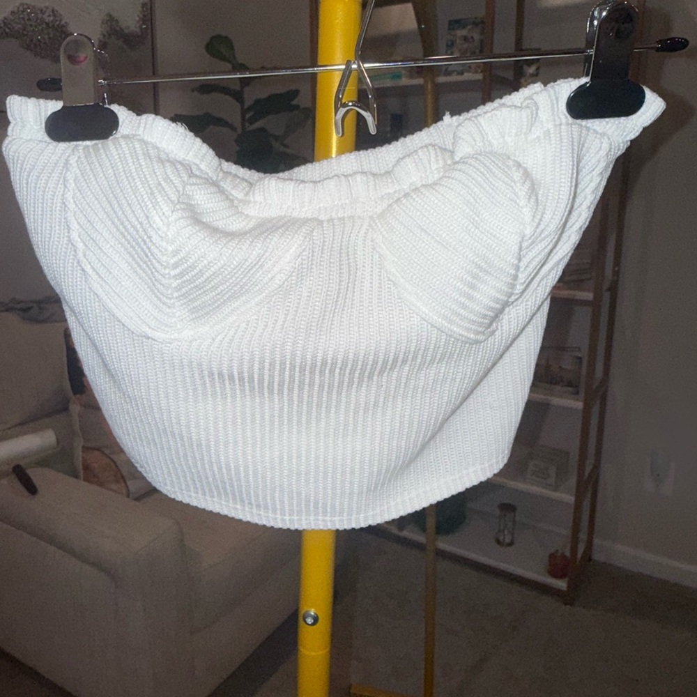 White Ribbed Knit Bustier Top